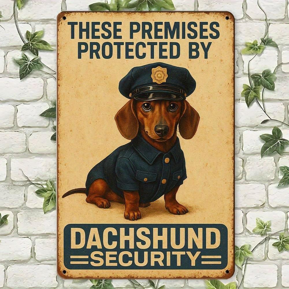 

Dachshund Security Metal Sign - 8x12 Inch Vintage Canine Decor for Home & Cafe чистый
