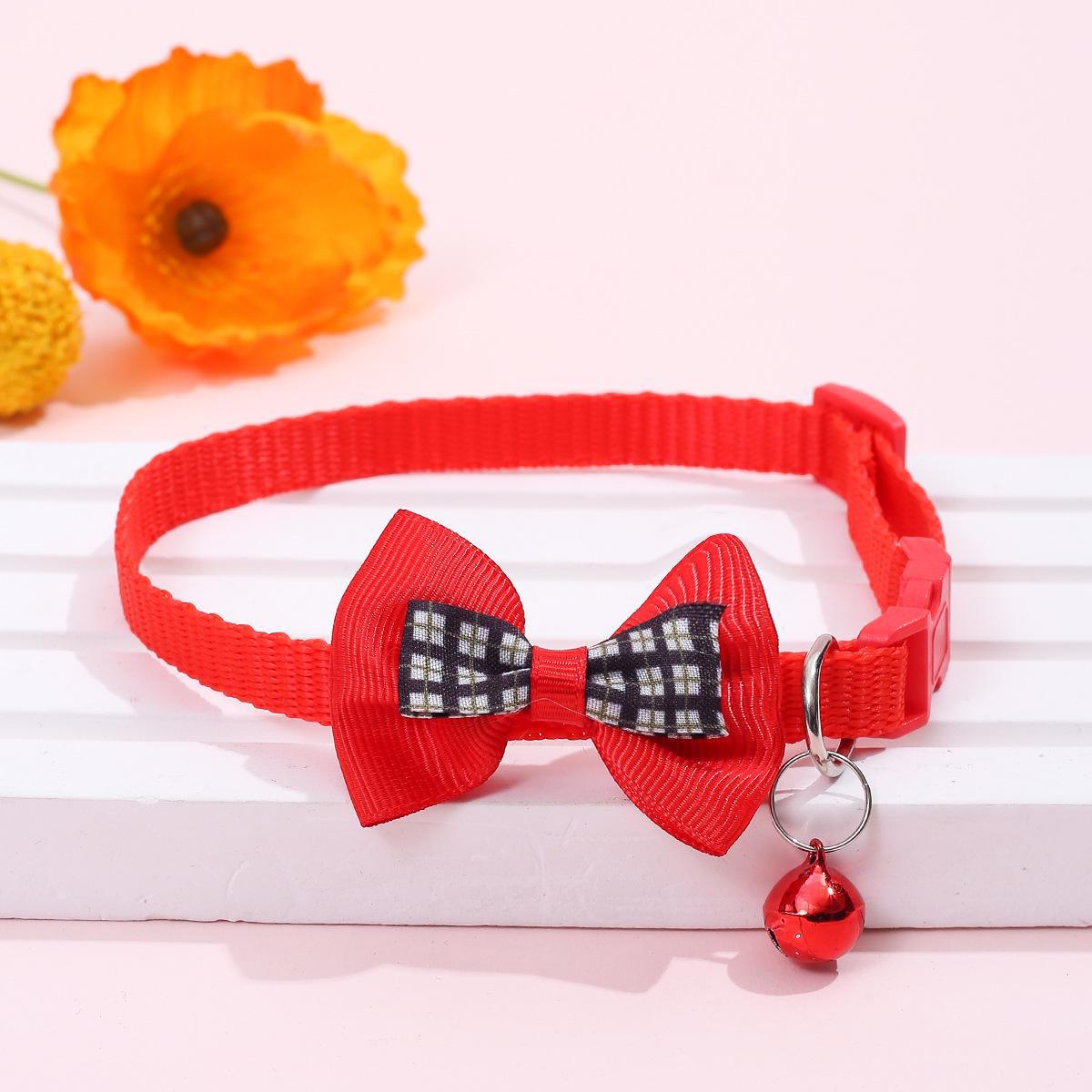 

Клетчатый ошейник-бантик с колокольчиком для кошек и собак Plaid Bow красный