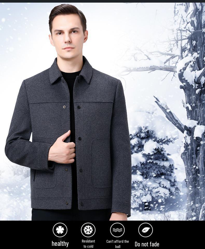 Men's Double-Sided Wool Jacket with Detachable Down Liner - Winter Business Casual for Middle-Aged Men