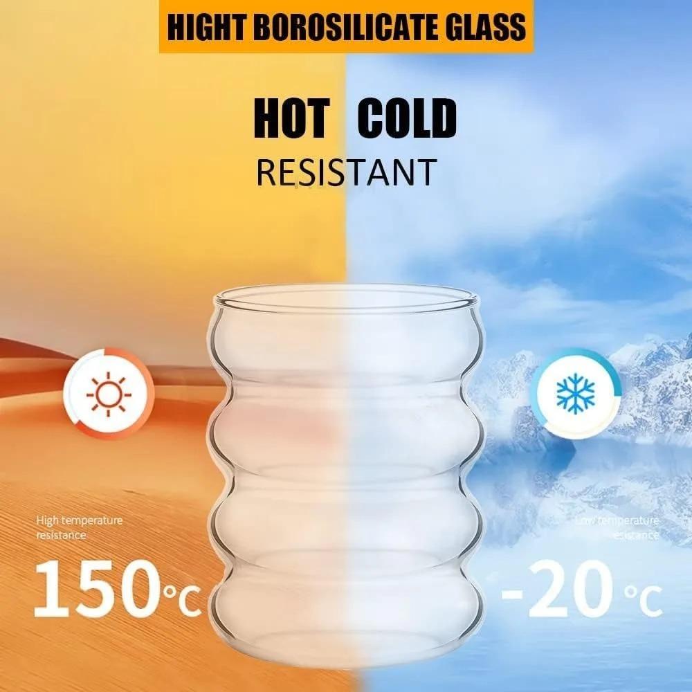 400/13 Oz Glass 1/4 Set Wave Bubble Drink Cup Iced American Coffee Cup BPA Free Reusable for Cocktail Whiskey Bar Party