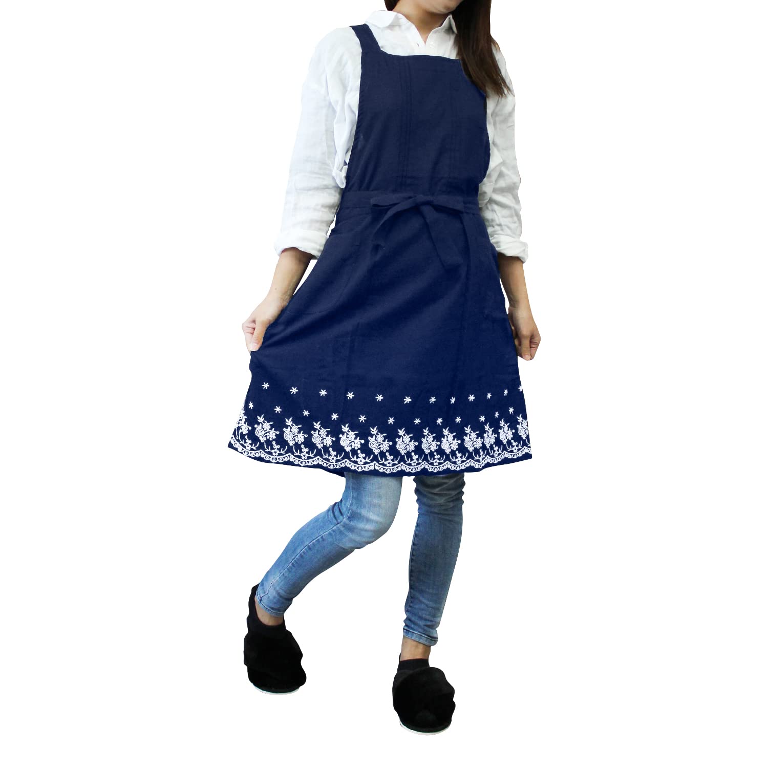 

Back cross apron with linen embroidery NV