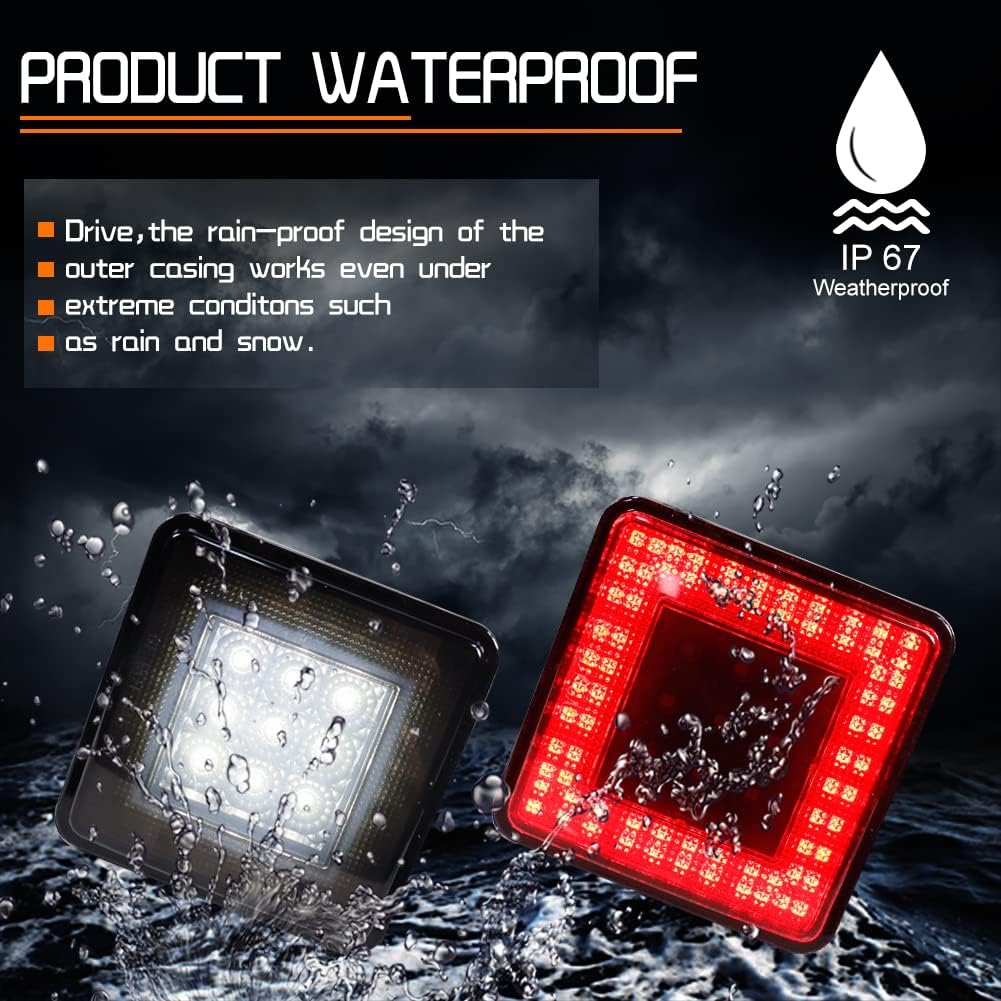 3-In-1 Smoked Lens Universal LED Hauling 2" Receiver Compatible with Truck SUV RV Trailer Rear Bumper Driving lamp Brake Tail Reverse Tow Hitch Cover