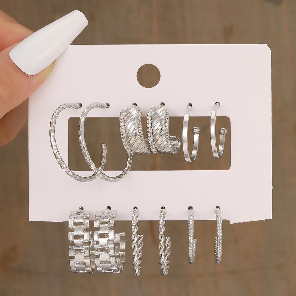 6 Pairs Creative Earrings Set For Women Simple C-shaped Chain Hollow Out Earrings For Birthday Gifts