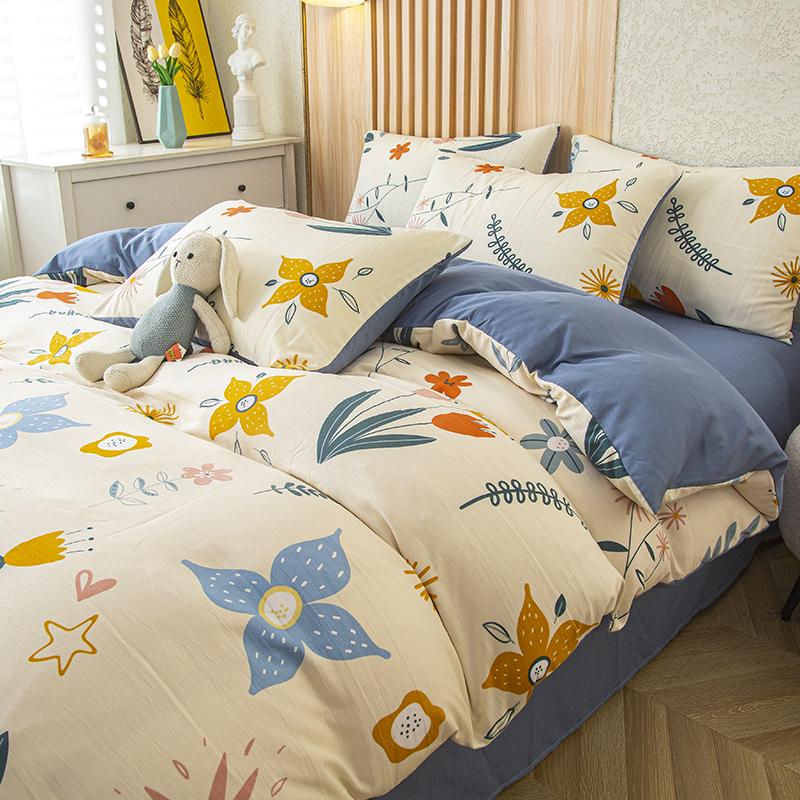 1 db Virágmintás Paplanhuzat Mosott Pamut Housse De Couette Egyszemélyes/Queen/King Funda Nordica Ágy 90(Párnahuzat nélkül)