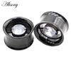 Alisouy 2PCS Stainless Steel Round Heart Zircon Ear Flesh Tunnels Plugs Expander Stretcher Double Flared Gauges Piercing Jewelry