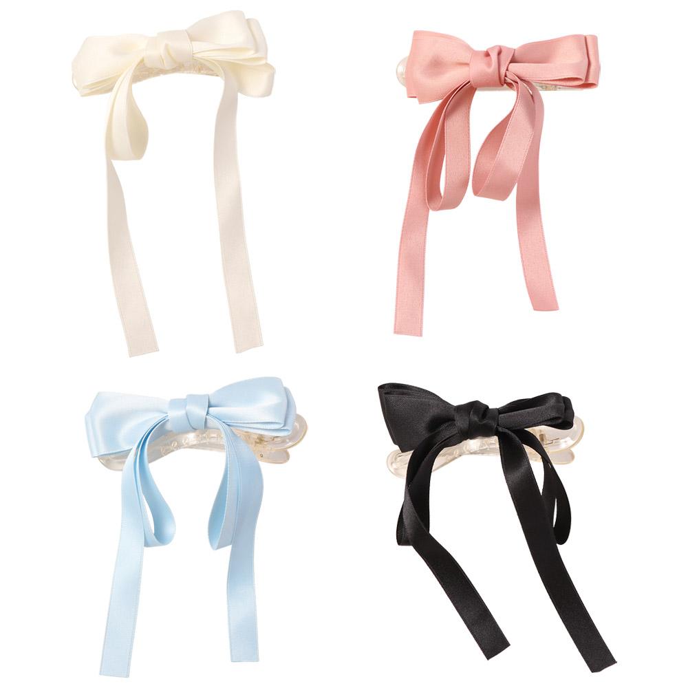 Sweet Satin Bow Hair Clip Solid Color Women Hairpin Fashion Bow Ribbon Hair Clip  Headdress