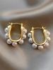 1 Pair Vintage French Faux Pearl Decor U-Shape Hoop Earrings, Minimalist Fashion Suitable For Women's Daily Wear