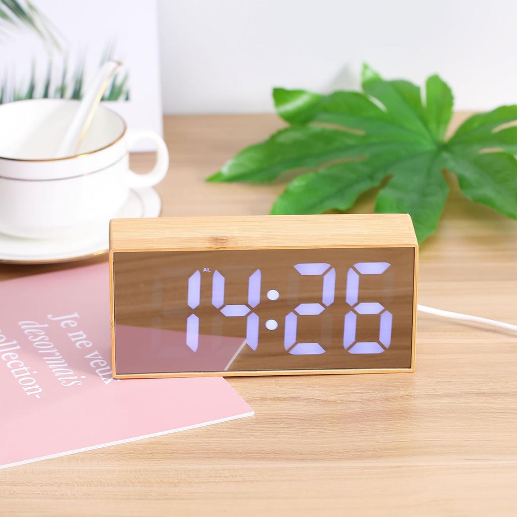 LED Electronic Clock Simple and Fashionable Alarm Clock Bedside Mute Clock Large Font Solid Wood Clock