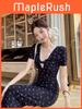 French Blue Vneck Lace Floral Maxi Dress With Slim Fit For Summer 2026