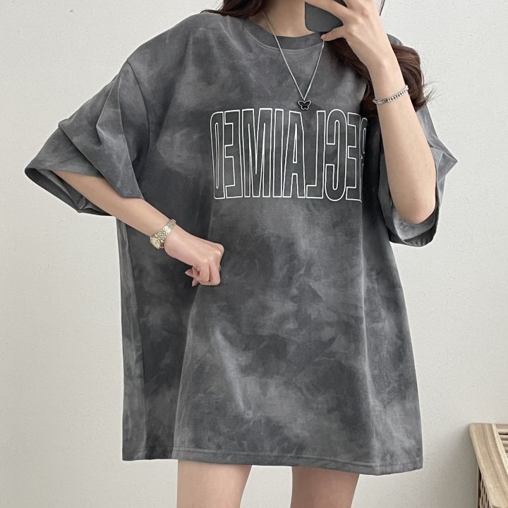 

Окрашенная в галстук футболка с короткими рукавами для женщин, летний дизайнерский свободный крой, студенческий топ больших размеров, сладкий пикантный топ для девочек L