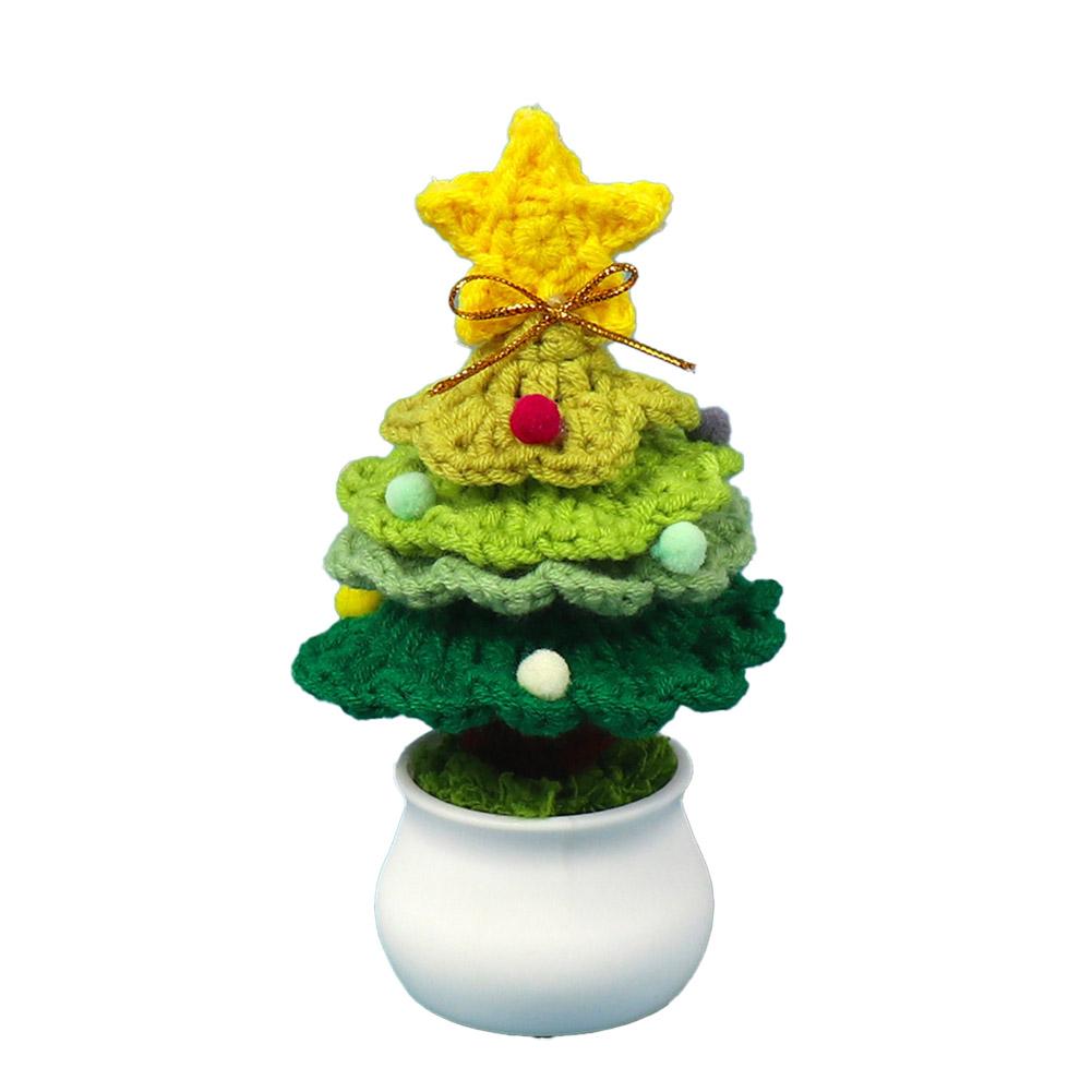 Creative Handmade Crochet Wool Christmas Tree Potted Fashion Knitted Simulated Plant Desktop Ornament Home Decor Christmas Gifts