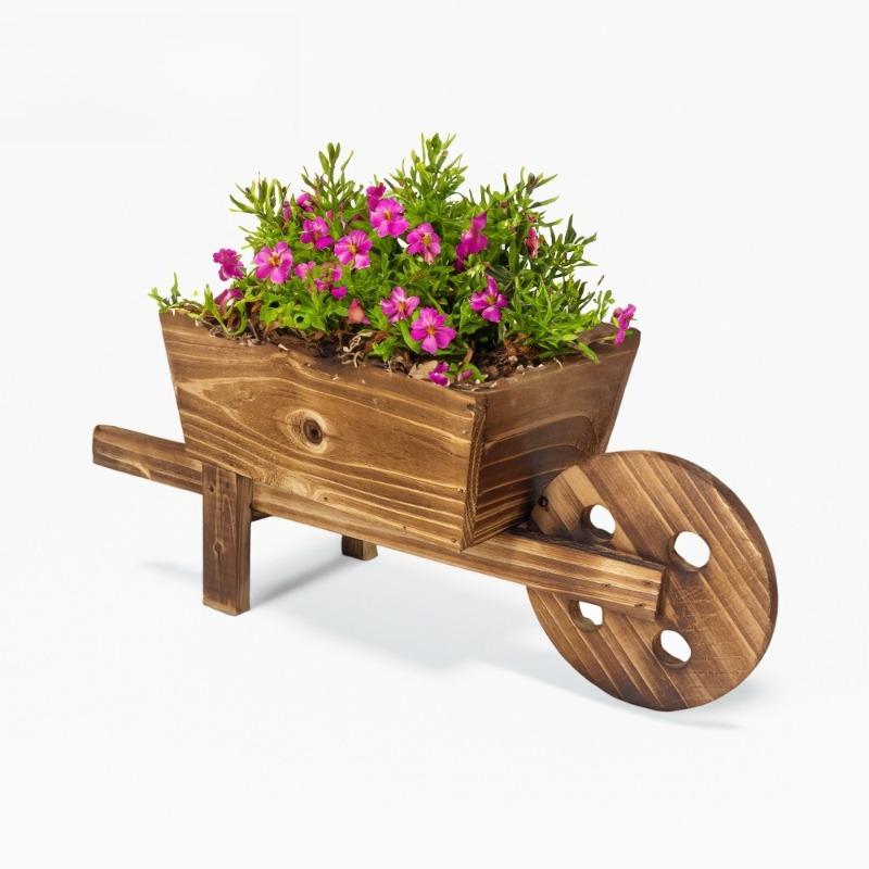 Creative Rectangular Handmade Wooden Wheelbarrow Planter Rustic Style Home Desktop Decor Flower Pot for Indoor Outdoor Plants cachi
