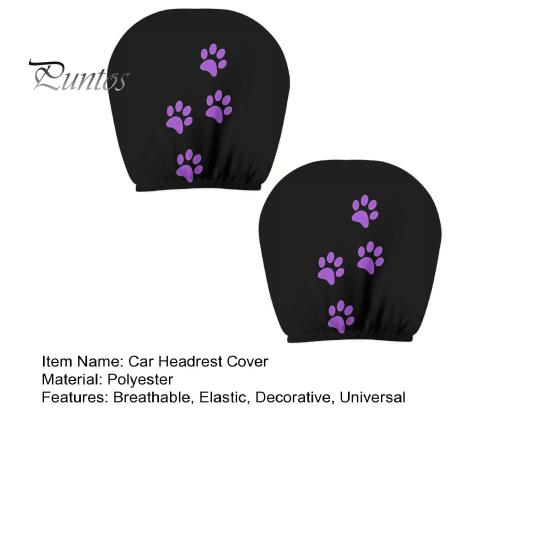Elastic Polyester Auto Decor 2Pcs Universal Car Headrest Cover with Purple Cat Paw Print, Durable Seat Accessories Protector for Most Vehicles,