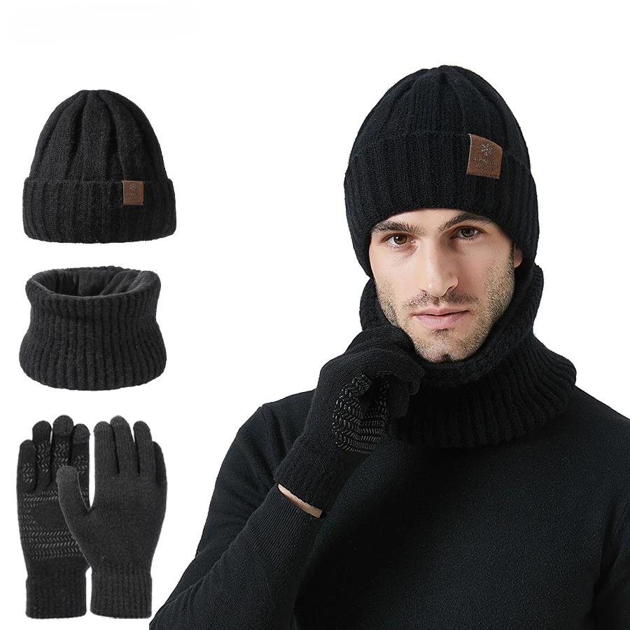 Winter Warm Knitted Set European and American Men's and Women's Thickened Warm Knitted Hat Neck Glove Three Piece Set