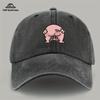Lightweight  Breathable Retro Distressed Style Cartoon Pig Print Baseball Cap 1pc Adjustable Snapback for Outdoor Fishing