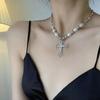 1 Pcs Women Fashion Bling Cross Pendant Necklaces Girl Vintage Minimalist Pearl Necklace Clavicle Chain Punk Choker Gifts