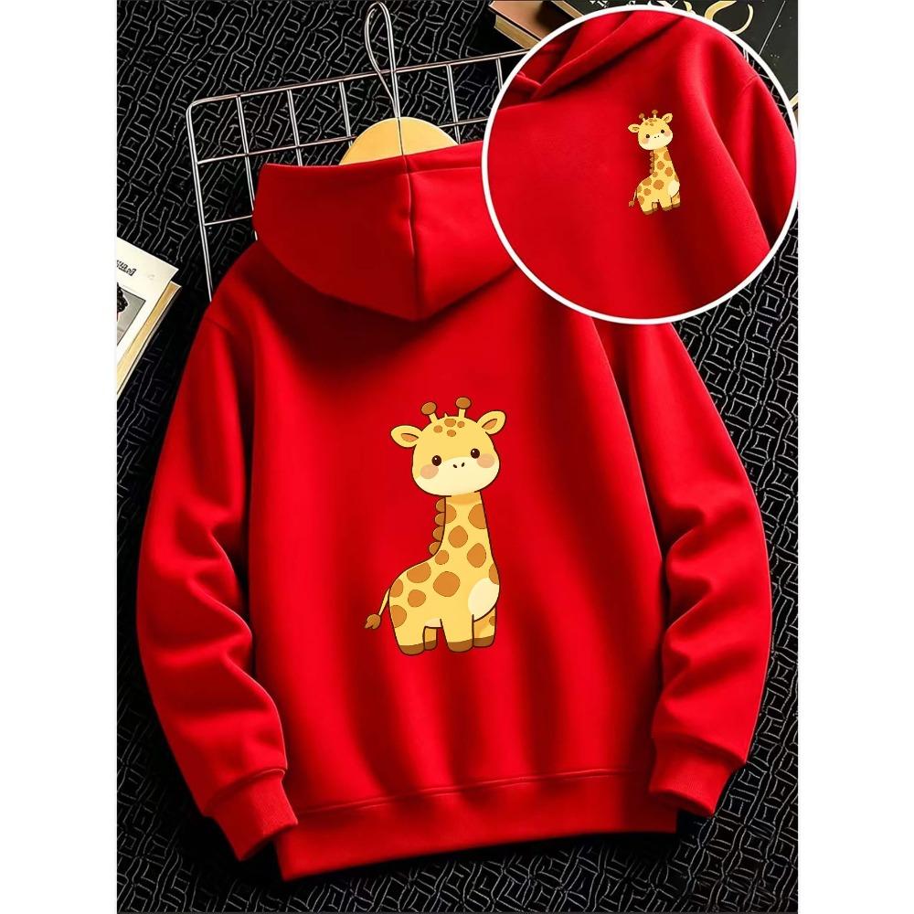 Children's Hooded Sweater Cute Giraffe Print Casual Comfortable Soft Loose Top Spring and Autumn Models Can Be A Gift