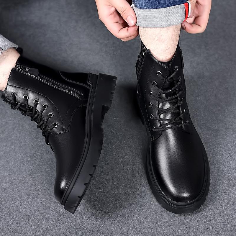 Patent Leather Boots Men's  New Autumn and Winter New Fashion Casual British Style Men's Shoes Genuine Leather High-top Men's Shoes Trend