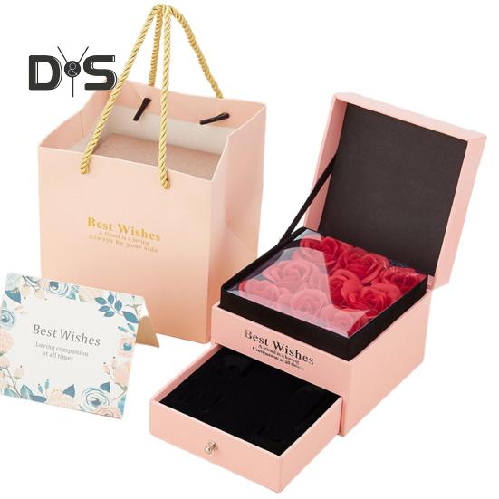 

Искусственная роза Подарочная коробка с двумя ярусами ящик с 9 искусственными цветочными головками искусственные розы ювелирные изделия кольца органайзер чехол держатель для женщин мама девушка розовый