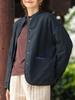 Johnature Women Chinese Style Linen Parkas Stand Long Sleeve Button Solid Color Coats Winter Vintage Warm Parkas Women