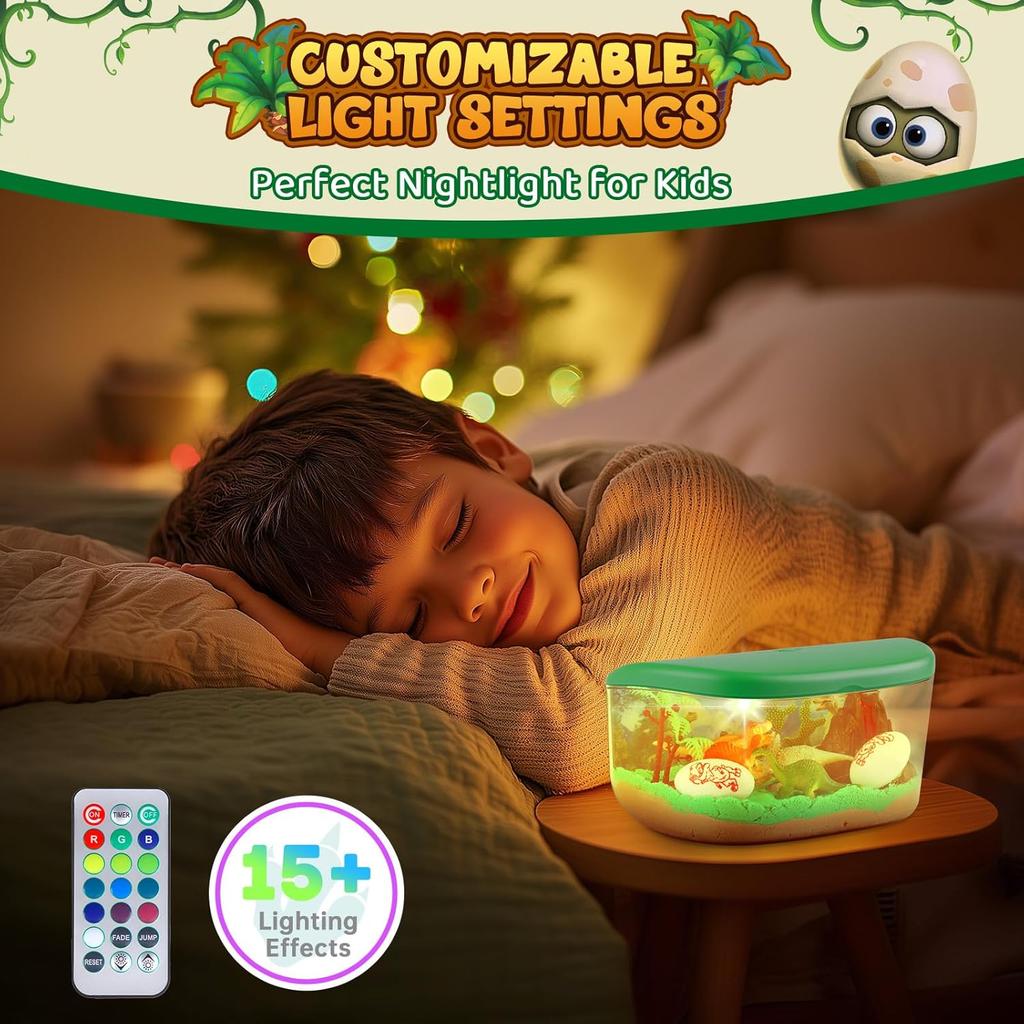 Dinosaur Terrarium Kit Gifts for Kids - DIY Night Light Up with Remote - Dinosaur Toys Arts and Crafts for Boys Fun Christmas Birthday Gifts for Ages