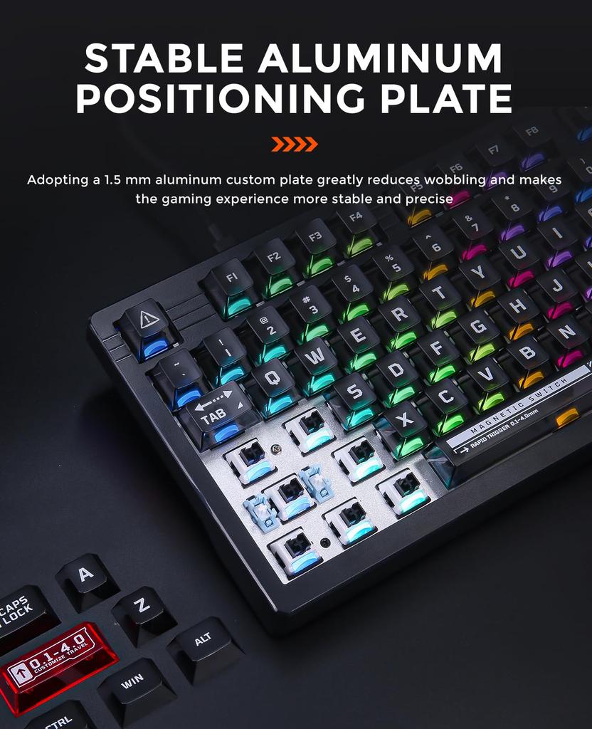 DAREU EK75RT Gaming Keyboard with Rapid Trigger Magnetic Switch Adjustable Actuation Tenkeyless TKL Wired USB English Layout RGB Volume Adjustment