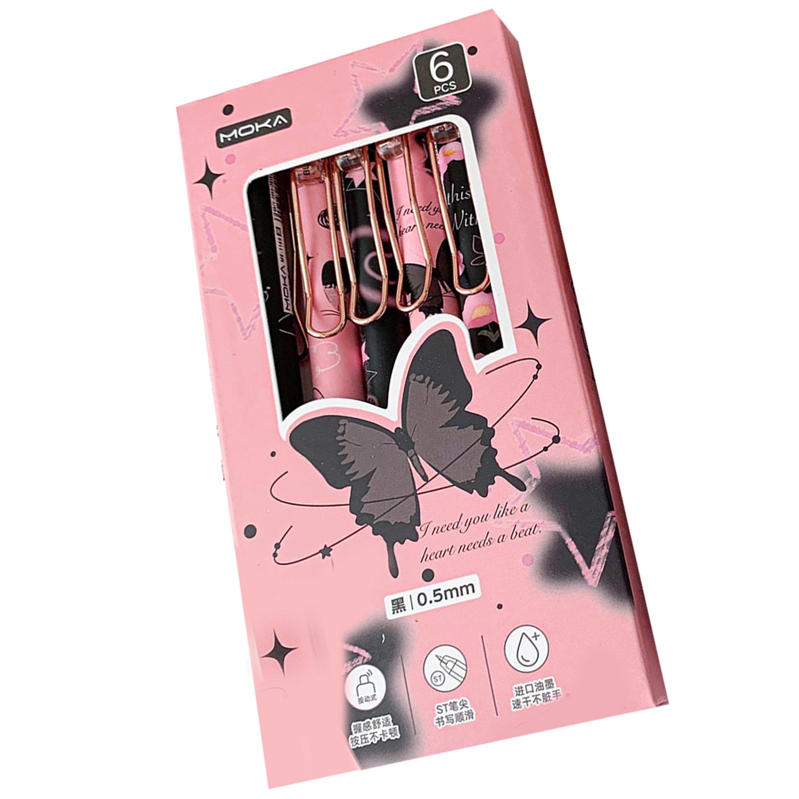 

6 шт. выдвижная гелевая ручка с наконечником 0,5 мм, гелевая ручка-бабочка, быстросохнущая ручка для ведения дневника, плавный опыт письма 1