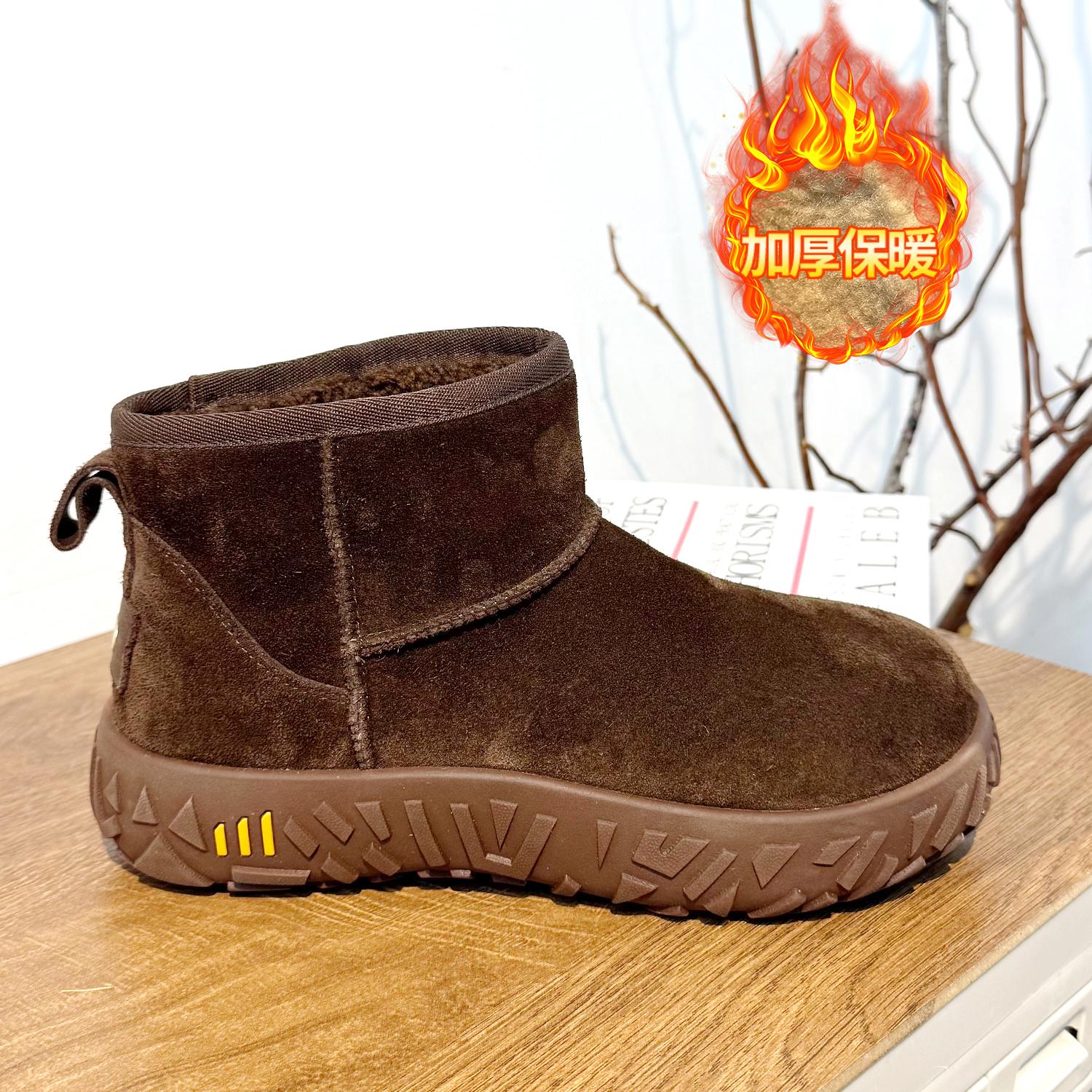 

Retro thick-soled velvet snow boots women s winter new tire sole non-slip warm short boots cotton boots 39 кавовий