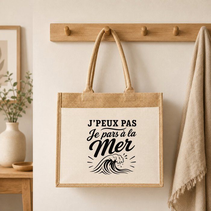 Sac cabas - PLANETEE - J'peux pas minimaliste - Toile de jute et coton - 21 L (43×33×21 cm) - Anses longues