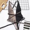 Deep V Neck Wrap Around One Piece Swimsuit Women Swimwear Female Bather Leopard High Cut Bathing Suit Swim Monokini