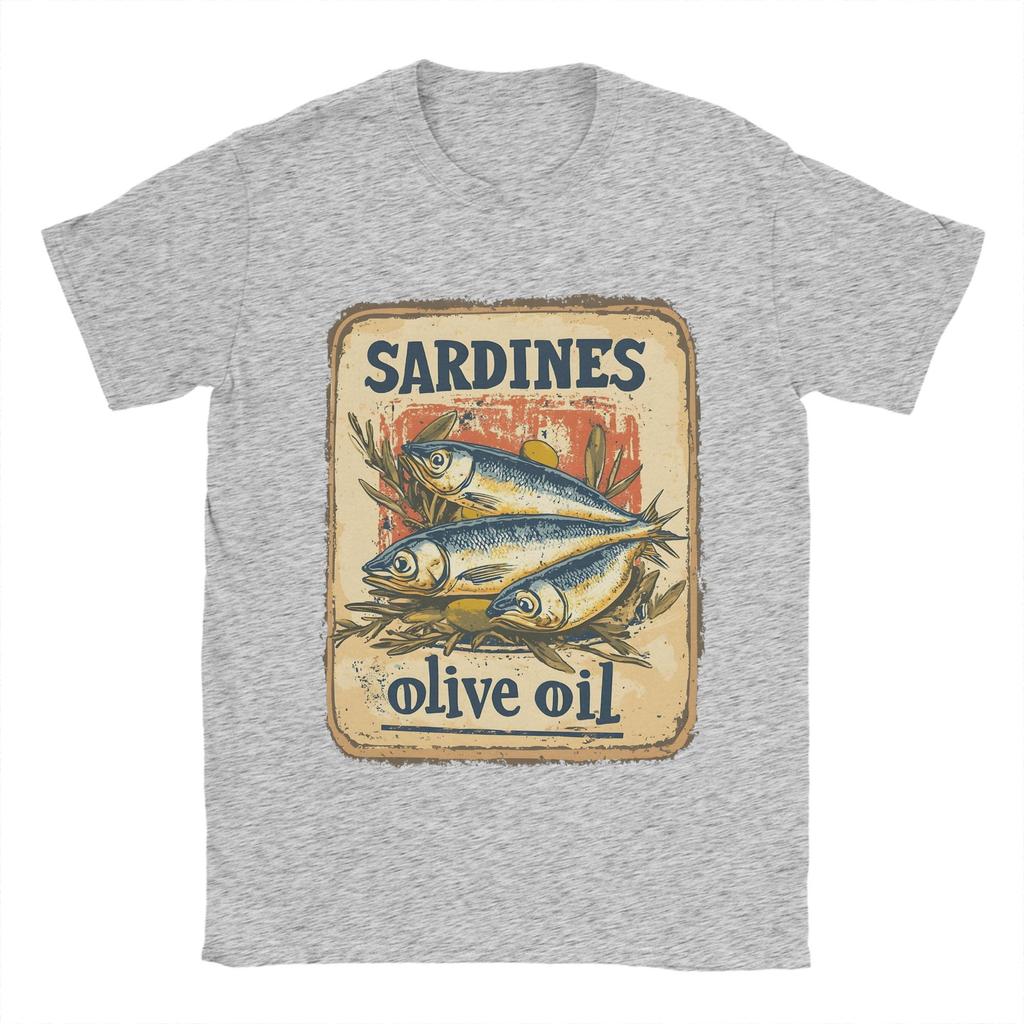 Men Sardines in olive oil   T Shirt  A Vintage Poster Pure Cotton Clothes Casual Short Sleeve Crew Neck Tee Shirt  T-Shirt