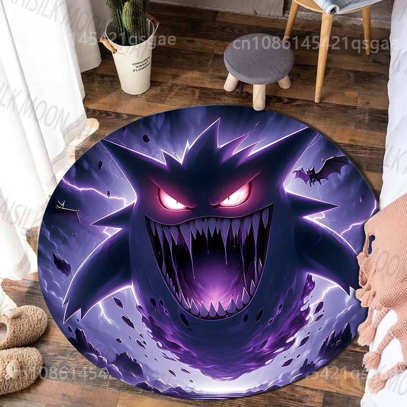 1PC Japanese Games P-Pokemon G-Gengar Print Round Carpet Rug for Living Room Bedroom Carpet Flannel Non-slip Rugs Gift Potdemiel
