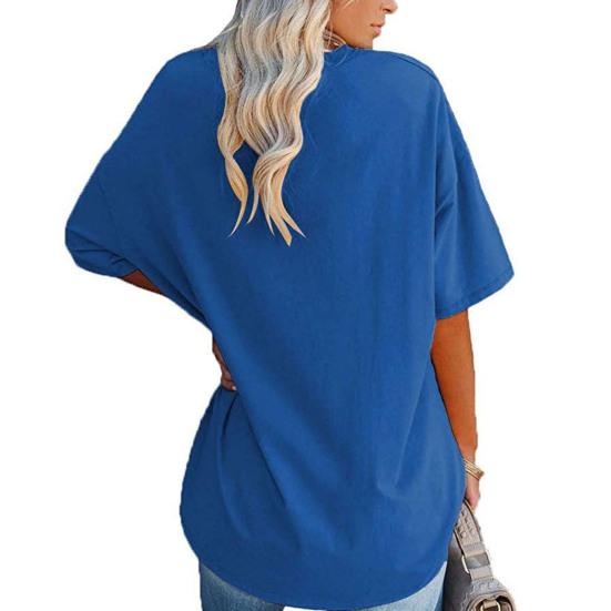 Tričko s výstřihem do V, krátký rukáv, prodyšné, dámské, jednobarevný, volný svetr, streetwear