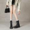 Good to wear lace-up Martin boots women's soft leather high-heeled short boots, zipper round head thick heel thin boots after autumn and winter