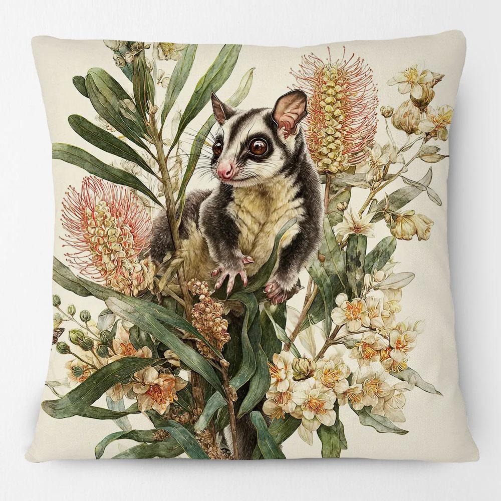 Australian Sugar Glider Animals Painting Cushion Covers Bottlebrush Flowers Decorative Pillowcase