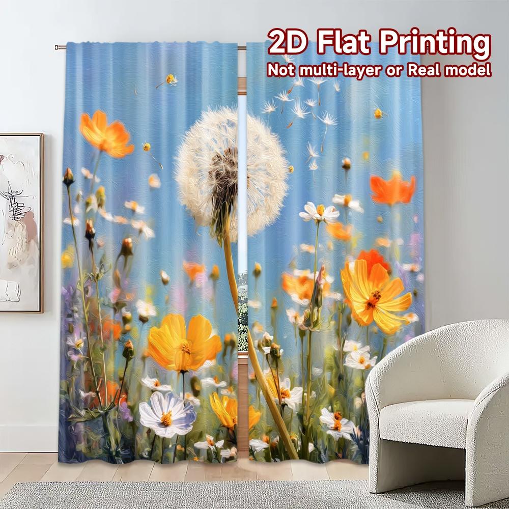 2pcs, 2D FLAT PRINTING Curtains (Without Rod) Dandelion Dreams(1) Popular Contemporary Curtains Semi-Sheer Curtains Decorations