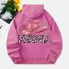 Cow Girls Washed Hoodies Women Pink Hat Prints Cotton Sweatshirts Long Sleeves Pocket Oversized Hooded Clothes
