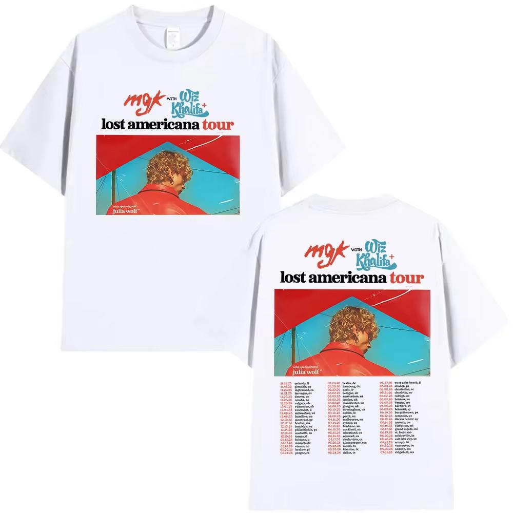 Rapper Mgk Lost Americana Tour Graphic T Shirt Men's Fashion Short Sleeve T-shirts Retro Cotton T-shirts Streetwear