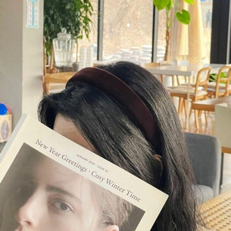 Velvet Headband Deep Red Embossed Thick Hairband 2-Velvet Headband-Gray