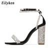 Mode Eilyken Modedesign Kristall Damen Sandalen Quadratischer Absatz Peep Toe Schnallenriemen Hochzeit Damen Schuhe Zapatos De Mujer