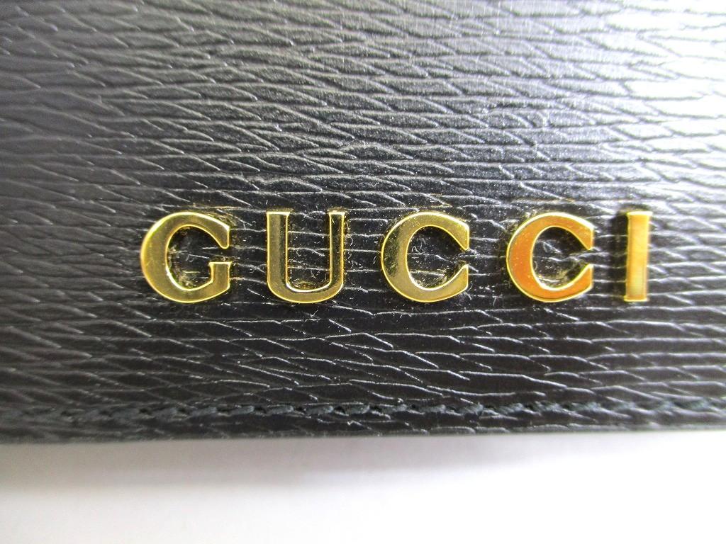 Authentic GUCCI Logo Script Black Leather Business Card Credit Card Holder #b166  Open box