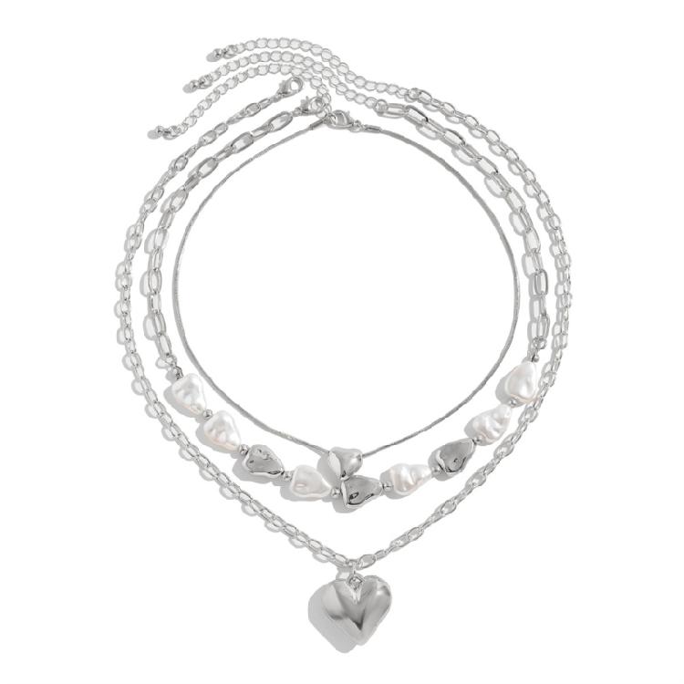 

3pcs Faux Pearls and Alloy Necklace Set Fashionable Neckchain Bridal Wedding Jewelry Trendy Everyday Wear Accessories