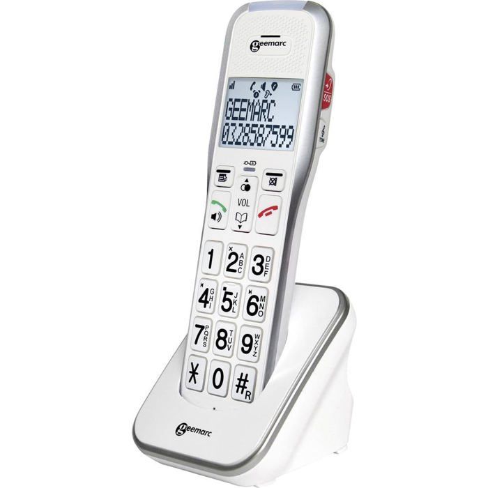 Geemarc amplidect 595 combi téléphone filaire pour séniors répondeur téléphonique, fonction mains libres, signal d'appe