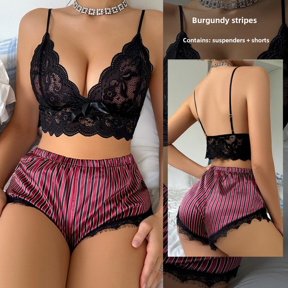 Leopard Print Sex Underwear Sexy Lace Suspender Pattern Shorts Charm Simulation Silk Set
