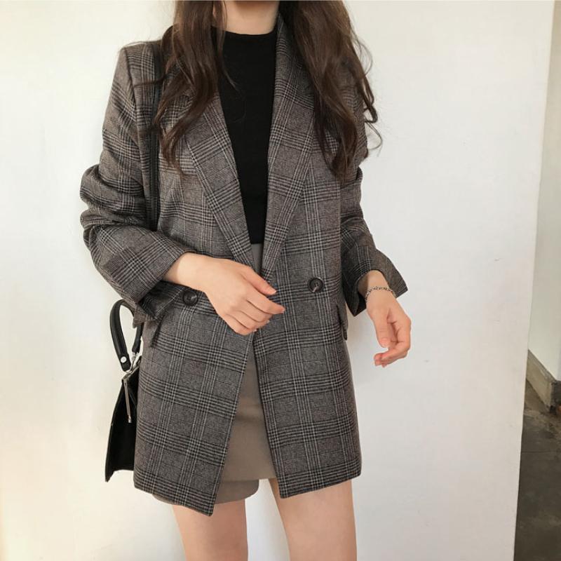 Korea Chic Retro Simple Classic Coat Women Elegant Double Breasted Blazer Jacket Office Mid-length Vintage Clothes Winter 2024