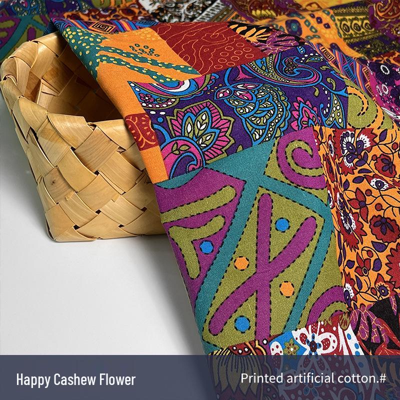 Ethnic Style Cotton Linen Fabric – Lijiang Yunnan Print for Tablecloths, Clothing, Curtains, and Bags