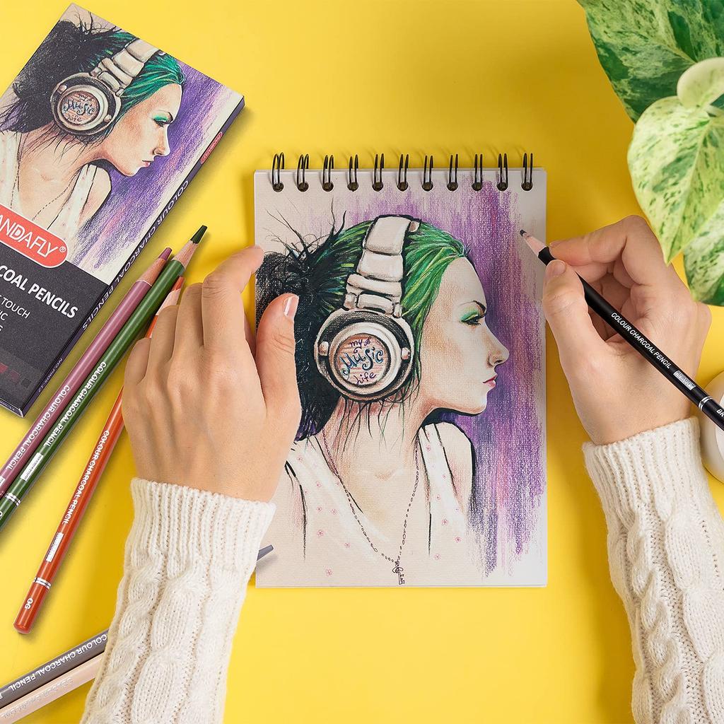 PANDAFLY Professional Charcoal Pencil Drawing Skin Tone Colored Colored Charcoal Pastel Chalk Pencils for Layering 12 Colors Set, Pencils, Pencils,