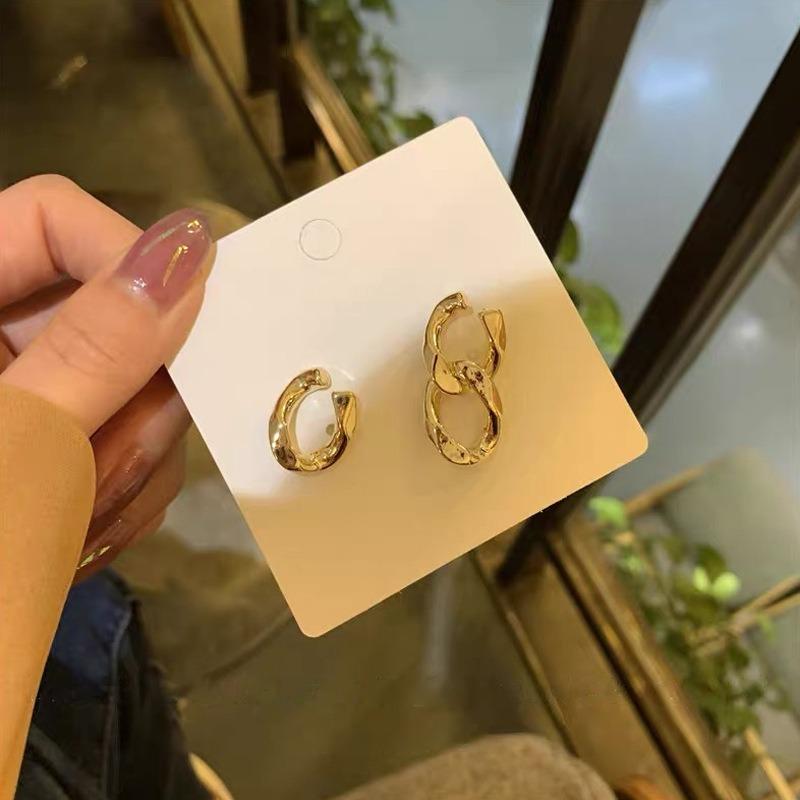 Silver needle earrings women's trend retro style exaggerated cold wind metal chain earrings