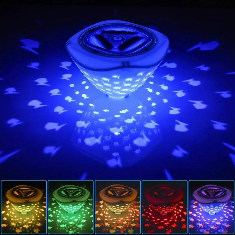 Fish Pattern Swimming Pool Fountain Projector Light Battery Operated Submersible LED Light for Pond Bathtub Hot Tub Spa Kids Gift Party Decor