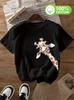 2026 New Cute Giraffe 100% Polyester Women's Retro Kawaii Giraffe Print T-Shirt Soft Crew Neck Short Sleeve Top Vintage Shirt